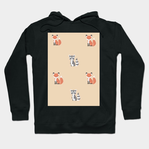 Raccon and fox print pattern Hoodie by LukjanovArt